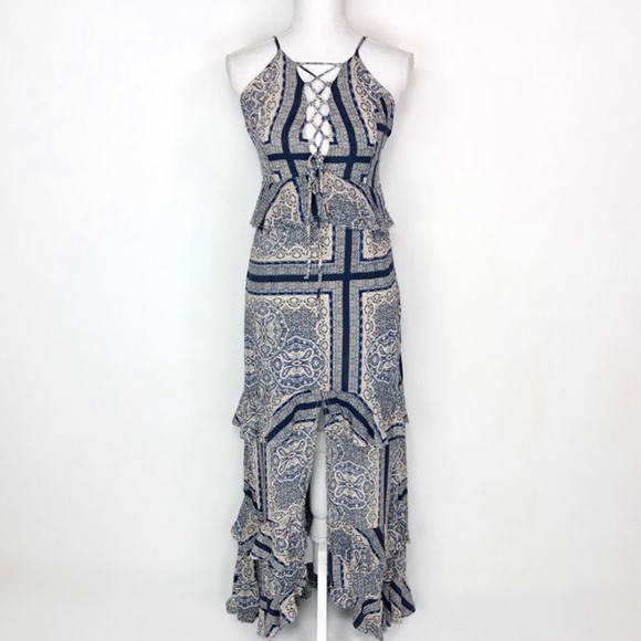 Skylar + Madison Blue Ruffle Long Maxi Dress - Picture 1 of 8